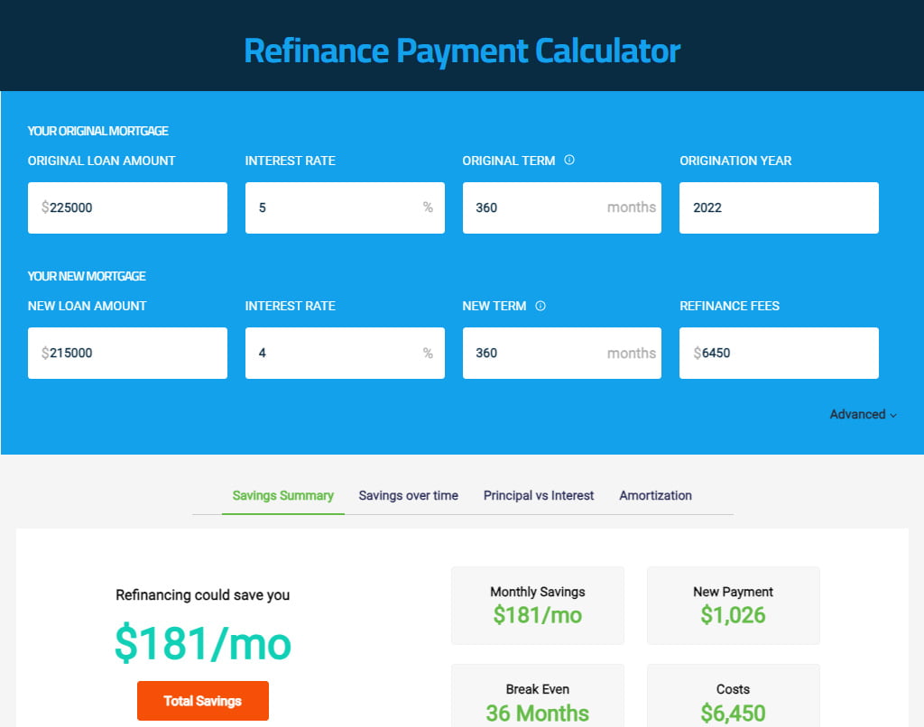 Refinance Payment Calculator